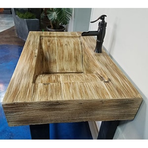concrete sink bamboo finish in bathroom