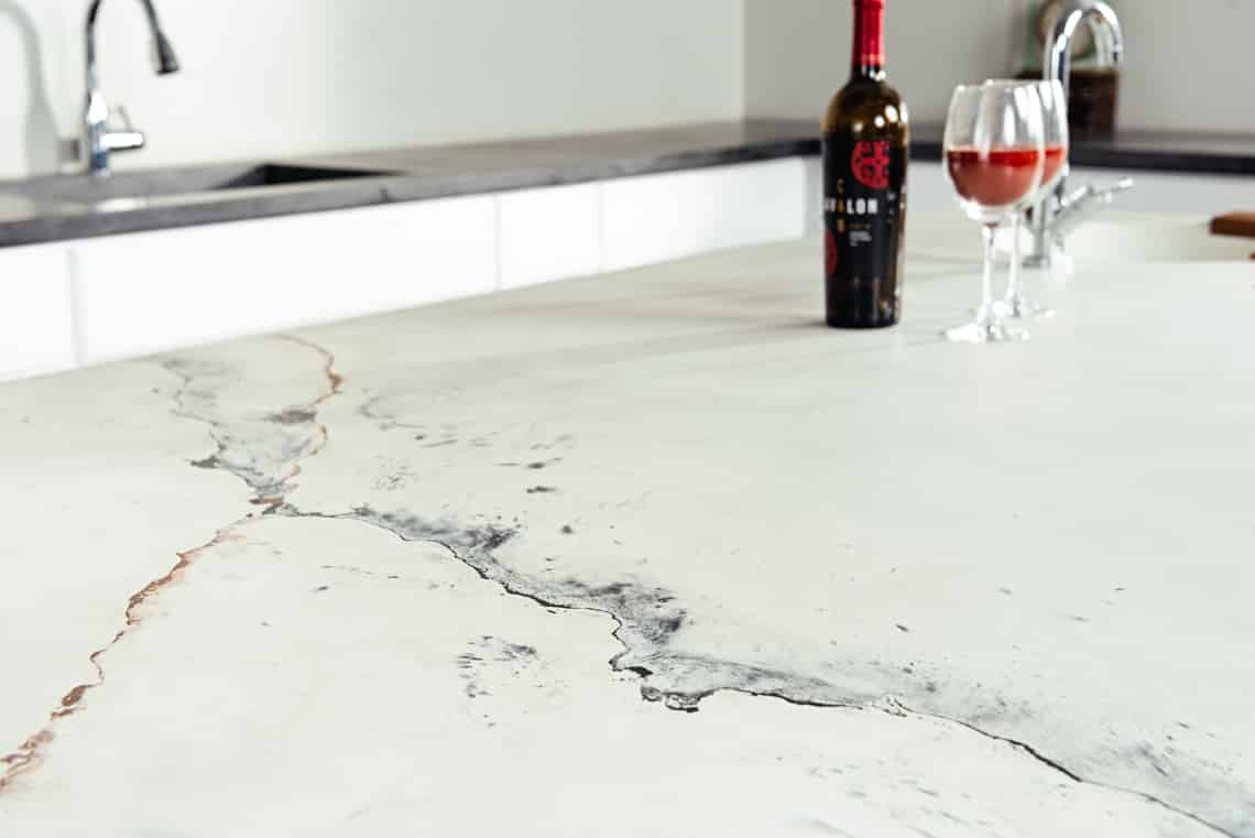 White marbled concrete table