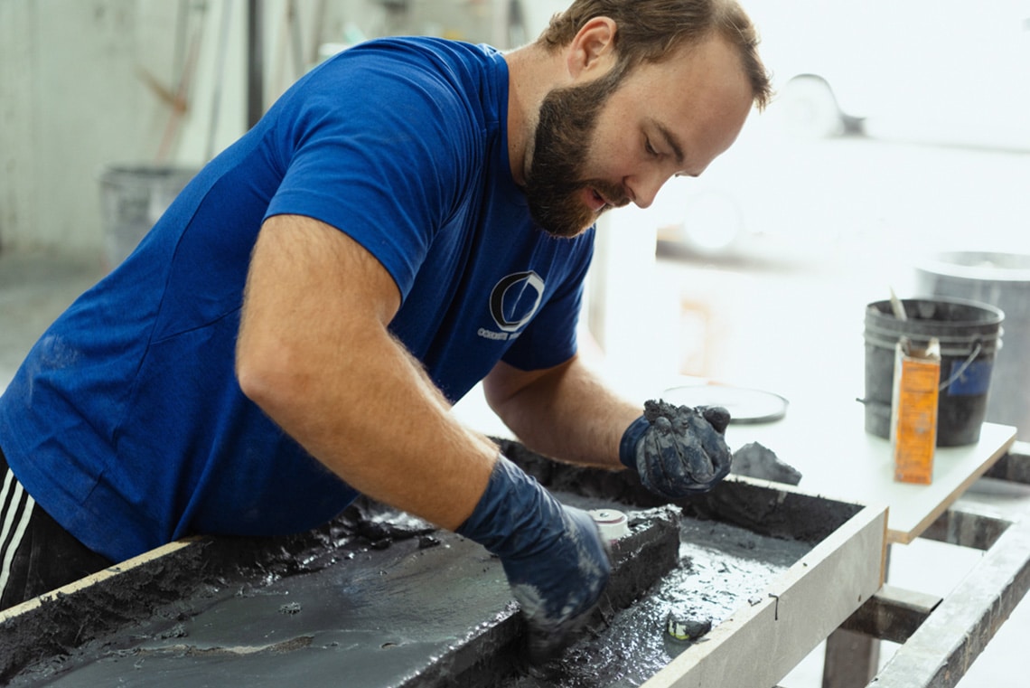 Concrete Designs putting a sink together