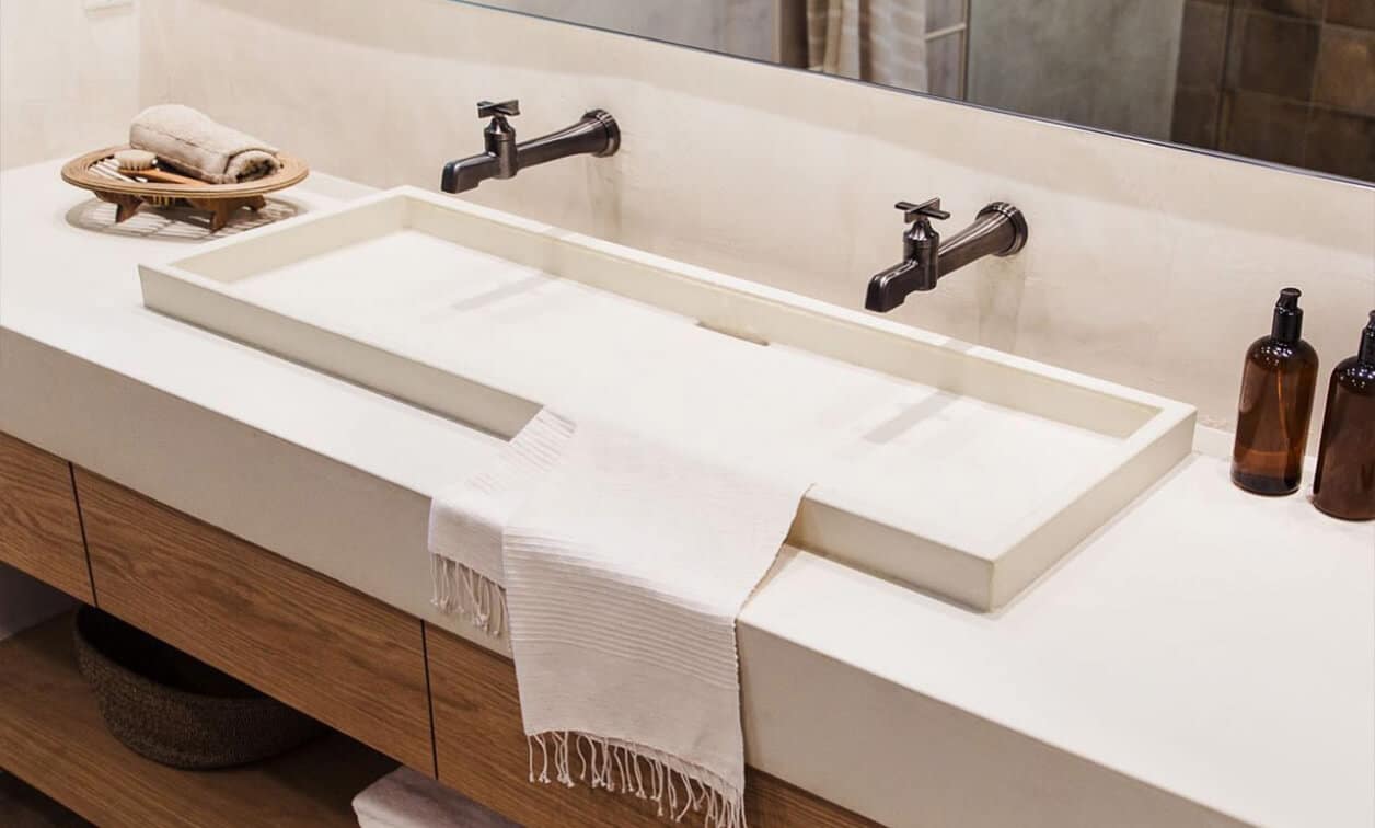 vessel sink, white, with two faucets