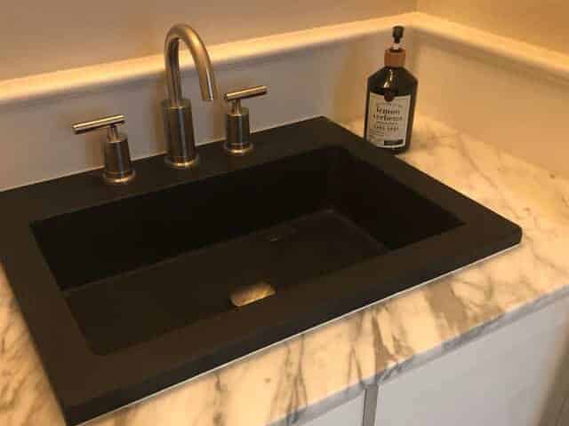 vessel sink in bathroom, black